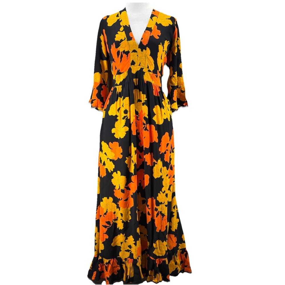 Topshop Black Floral Witchy Maxi Dress Open Back Artsy Editorial Boho 6 Dopamime